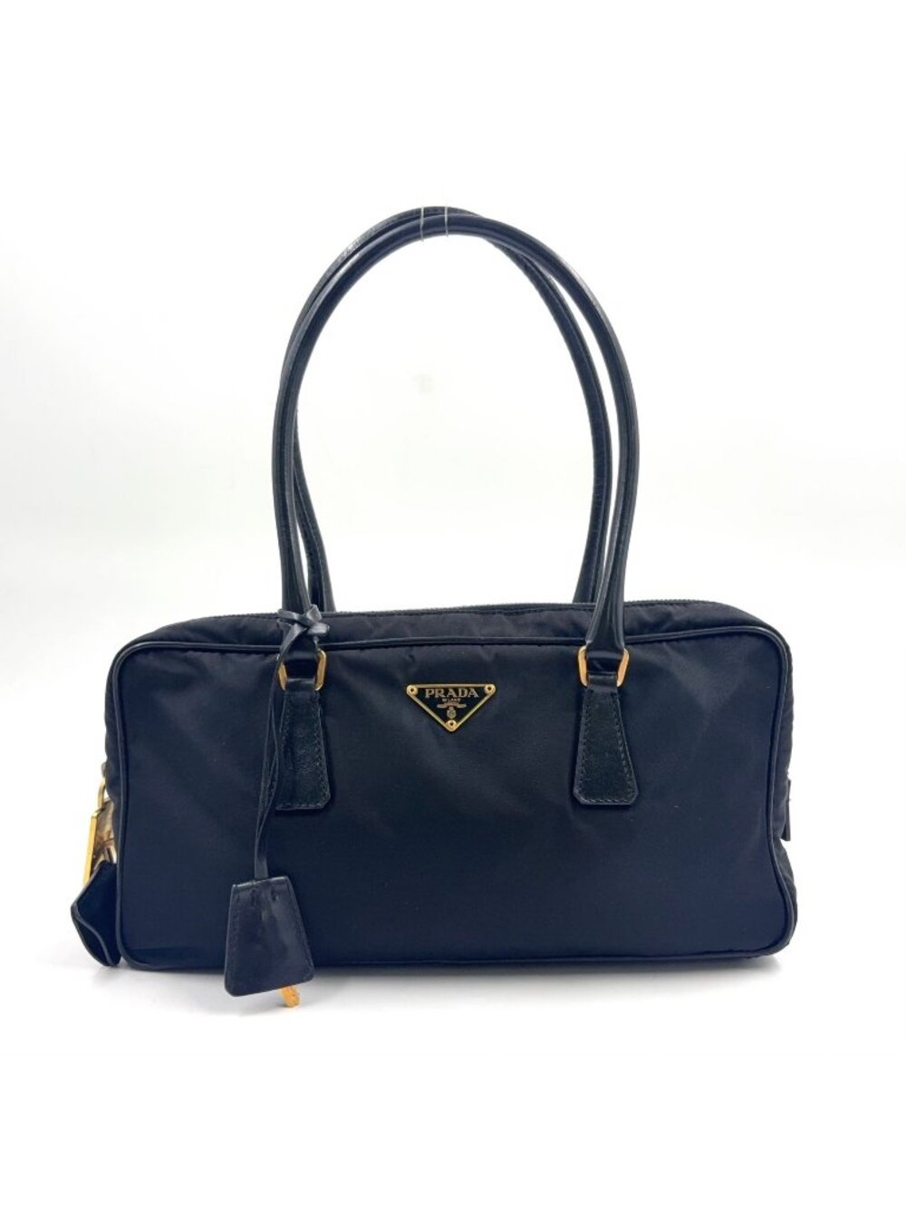Prada Tessuto Nylon Leather Black Handbag Gold